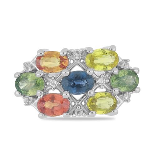 BUY 925 SILVER MULTI SAPPHIRE GEMSTONE CLUSTER RING 